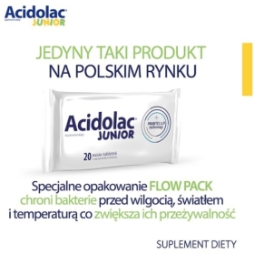 Acidolac Junior o smaku białej czekolady 20 tabletek