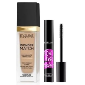 EVELINE COSMETICS WONDER MATCH Podkład do twarzy 30 Cool beige 30 ml + Tusz Eveline Extra Lashes 12ml