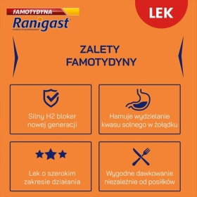 Famotydyna Ranigast 20 mg 20 tabletek powlekanych Wielopak x3