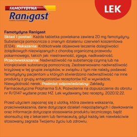 Famotydyna Ranigast 20 mg 20 tabletek powlekanych Wielopak x3