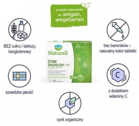 NATURELL Cynk organiczny + C 60 tabletek
