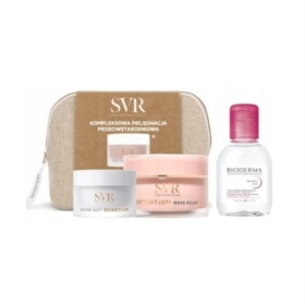 SVR DENSITIUM Zestaw w kosmetyczce Krem ROSE ECLAT + Balsam na noc BAUME NUIT + Bioderma Sensibio H20 100 ml