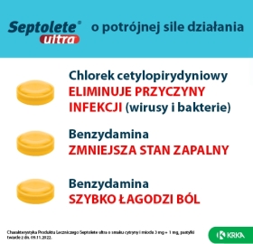 Septolete ultra o smaku cytryny i miodu 16 pastylek