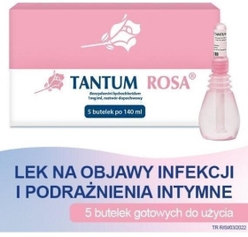 Tantum Rosa roztwór dopochwowy 1mg/ml 5 butelek po 140 ml