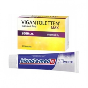 Vigantoletten Max 2000 j.m. Witamina D3 120 kapsułek + pasta do zębów Blend-A-Med 1szt.