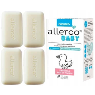 ALLERCO BABY EMOLIENTY Delikatna Kostka myjąca 100 g Wielopak x4
