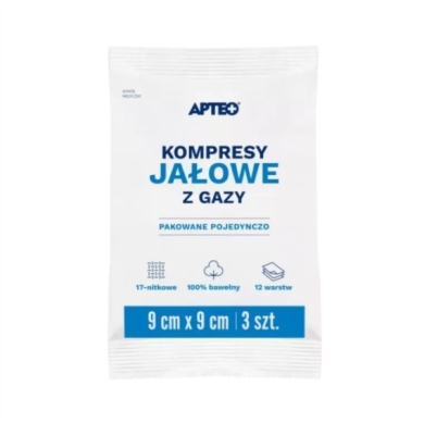 APTEO CARE Kompresy gazowe jałowe 9x9cm 3 sztuk