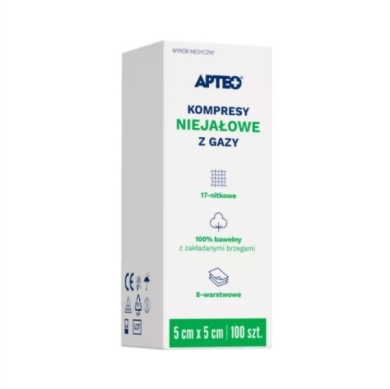 APTEO CARE Kompresy gazowe niejałowe 5x5cm 100 sztuk