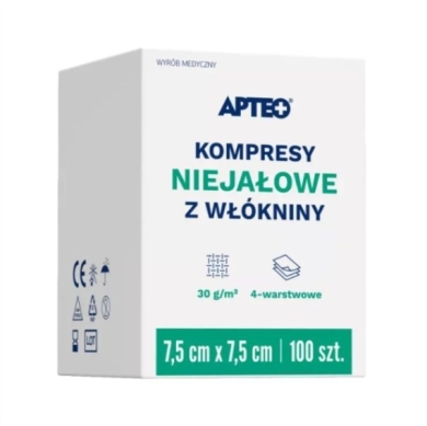 APTEO CARE Kompresy niejałowe z wlókniny 7,5x7,5 cm 100 szt