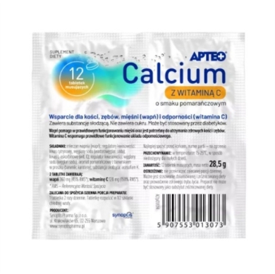 APTEO Calcium z witaminą C w folii o smaku pomarańczowym 12 tabletek musujących