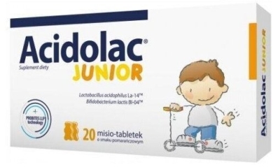 Acidolac Junior o smaku pomarańczowym 20 tabletek