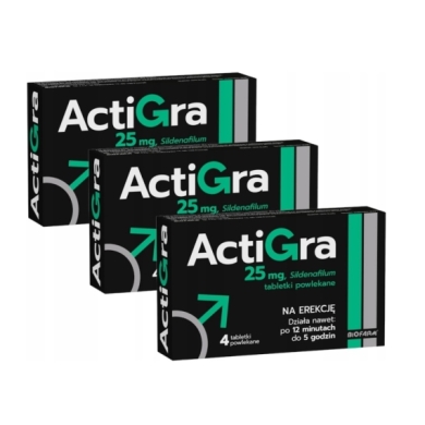 Actigra 25mg 4 tabletki powlekane Zestaw: 3 x 4 tabletki powlekane