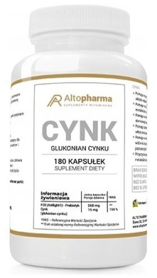Altopharma Cynk 15mg Glukonian Cynku + Prebiotyk 180 kapsułek
