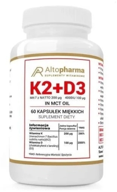 Altopharma K2 200mcg + D3 4000 IU in MCT oil 60 kapsułek