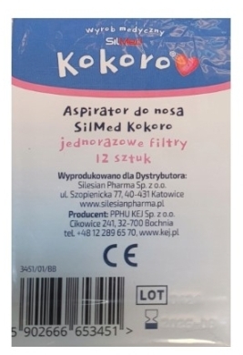 Aspirator kataru do nosa SilMed Kokoro jednorazowe filtry 12 sztuk
