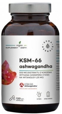 Aura Herbals Ashwagandha KSM-66 Korzeń 500 mg 120 kapsułek