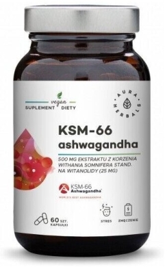 Aura Herbals Ashwagandha KSM-66 Korzeń 500 mg 60 kapsułek