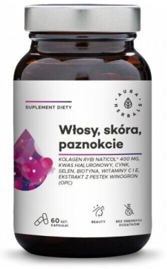 Aura Herbals Kolagen Rybi NatiCol, Włosy, Skóra, Paznokcie 60 kapsułek