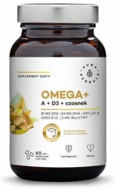 Aura Herbals Omega+ Witamina A + D3 + Czosnek 60 kapsułek