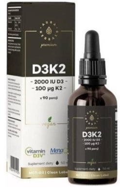 Aura Herbals Premium Vegan Witamina D3 2000 + K2 MenaQ7 50 ml