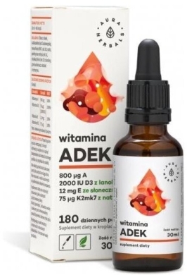 Aura Herbals Witamina ADEK, A + D3 2000 IU + E + K2 krople 30ml