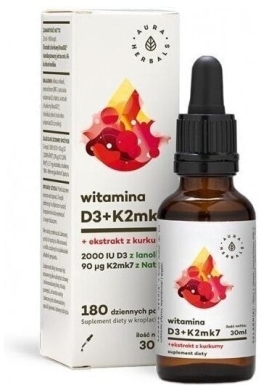 Aura Herbals Witamina D3 2000IU + K2MK7 + ekstrakt z kurkumy NovaSOL 30 ml
