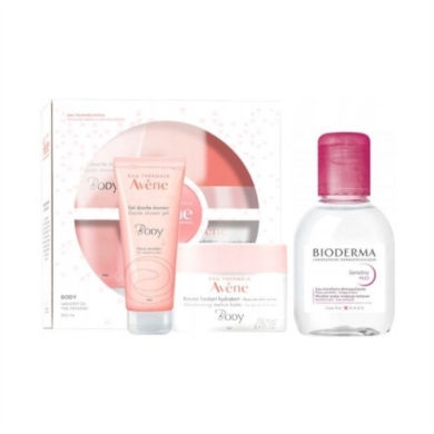 Avene Zestaw Body otulający balsam 250 ml + żel pod prysznic 200 ml + Bioderma Sensibio H20 100 ml