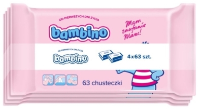BAMBINO Chusteczki dla niemowląt 4 opakowania po 63 sztuki