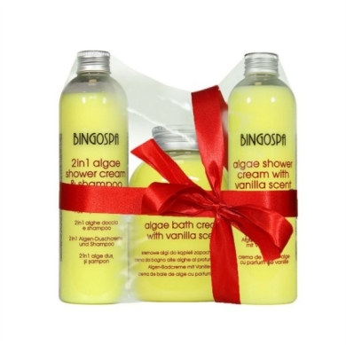 BINGOSPA Zestaw nr 2 żółty kremowe algi wanilia 500 ml + szampon 2w1 wanilia 300 ml + żel wanilia 300ml