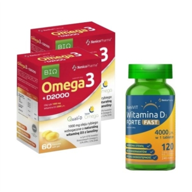 BIO Omega3 + D2000 2x60 kapsułek + XeniVit Witamina D3 4000 IU Forte FAST 120 kapsułek