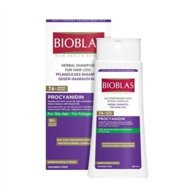 BIOBLAS Szampon Ziołowy na wypadanie włosów dla włosów przetłuszczających PROCYJANIDYNA 360 ml