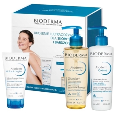 BIODERMA ATODERM ZESTAW KOSMETYKÓW NA PREZENT krem + olejek + krem do rąk