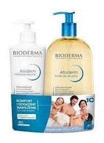 BIODERMA ATODERM Zestaw Intensive Baume Kojący Balsam Emolientowy 500ml + Huile De Douche Olejek Do Kąpieli 1l