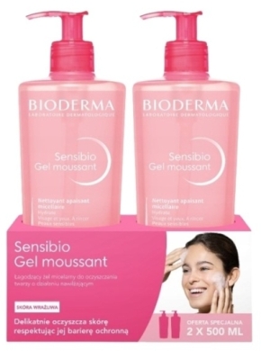 BIODERMA SENSIBIO GEL MOUSSANT Łagodzący żel micelarny 500 ml + 500 ml