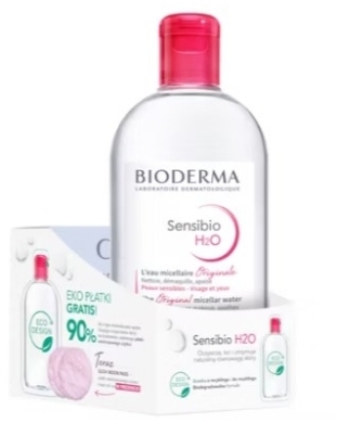 BIODERMA SENSIBIO H2O Woda micelarna 500 ml + Płatki kosmetyczne wielorazowego użytku 3 sztuki