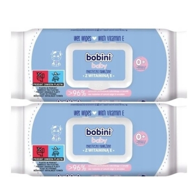 BOBINI BABY Chusteczki nawilżane z vitaminą E dla niemowląt 70 sztuk Wielopak x2
