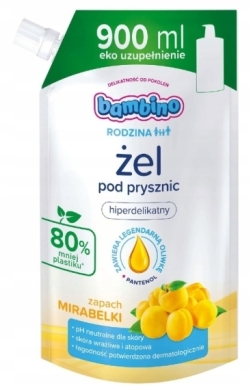 Bambino RODZINA Hiperdelikatny żel pod prysznic o zapachu mirabelki refill 900ml