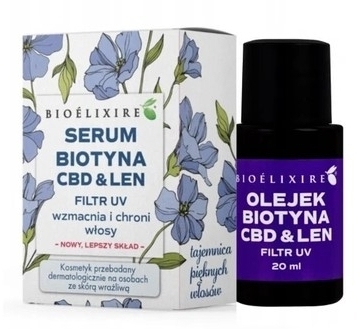 Bioelixire Olejek do włosów Biotyna CBD i Len Filtr UV 20 ml