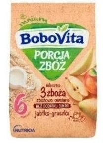 BoboVita Porcja Zbóż Kaszka mleczna zbożowo-owsiana  jabłkowo gruszkowa od 6 miesiąca życia 210 g