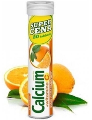 Calcium 300 Wapno + Witamina C 20 tabletek musujących Smak Pomarańczowy