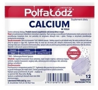 Calcium Polfa-Łódź w folii 12 tabletek musujących