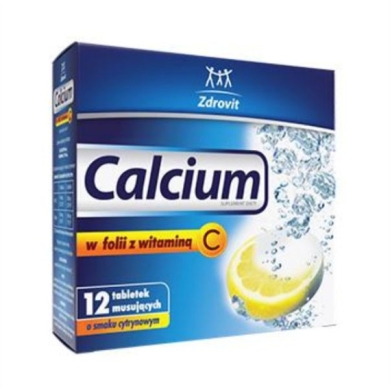 Calcium w folii z vitaminą C o smaku cytrynowym 12 tabletek