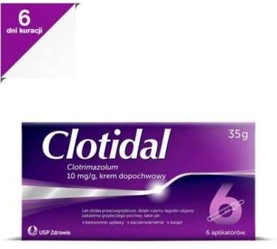 Clotidal (Clotrimazolum) krem dopochwowy 35 g + 6 aplikatorów