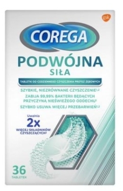 Corega Podwójna siła Tabletki do czyszczenia protez zębowych 36 sztuk