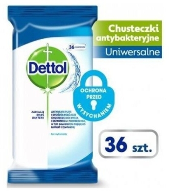 Dettol Antybakteryjne i Drożdżakobójcze Chusteczki Do Mycia i Dezynfekcji Powierzchni Original 36 sz