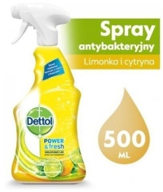 Dettol Wielofunkcyjny Spray Do Powierzchni Power&Fresh Limonka i Cytryna 500 ml