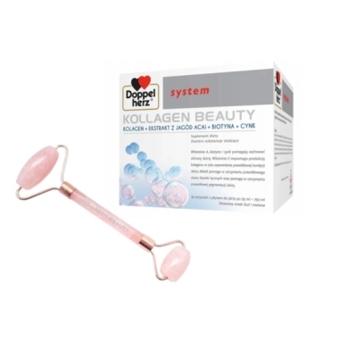 Doppelherz system KOLLAGEN BEAUTY 30 ampułek + Roller masażer kwarcowy do twarzy 1 sztuka
