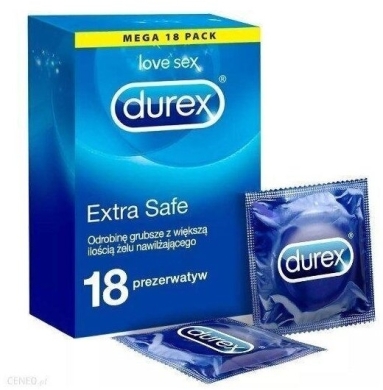 Durex Extra Safe Prezerwatywy wzmocnione zwiększona ilość lubrykantu 18 szt.