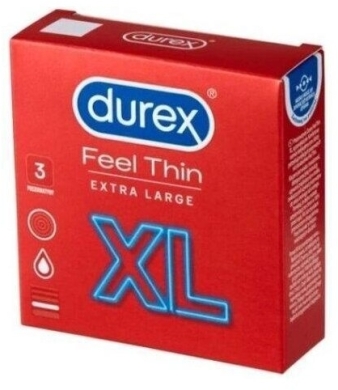 Durex Feel Thin XL Prezerwatywy cienkie powiększone 3 sztuki