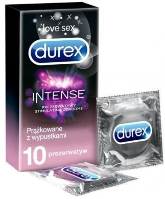 Durex Intense Prezerwatywy prążkowane ze stymulującym żelem 10 szt.